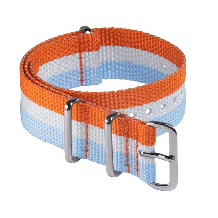 Classic Military Style Nylon Watch Band - Orange/White/Light Blue