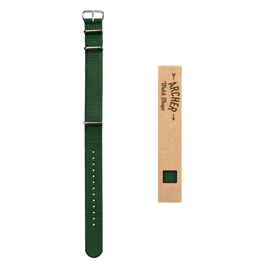 Classic Military Style Nylon Watch Band - Forest Green – overhead flat lay