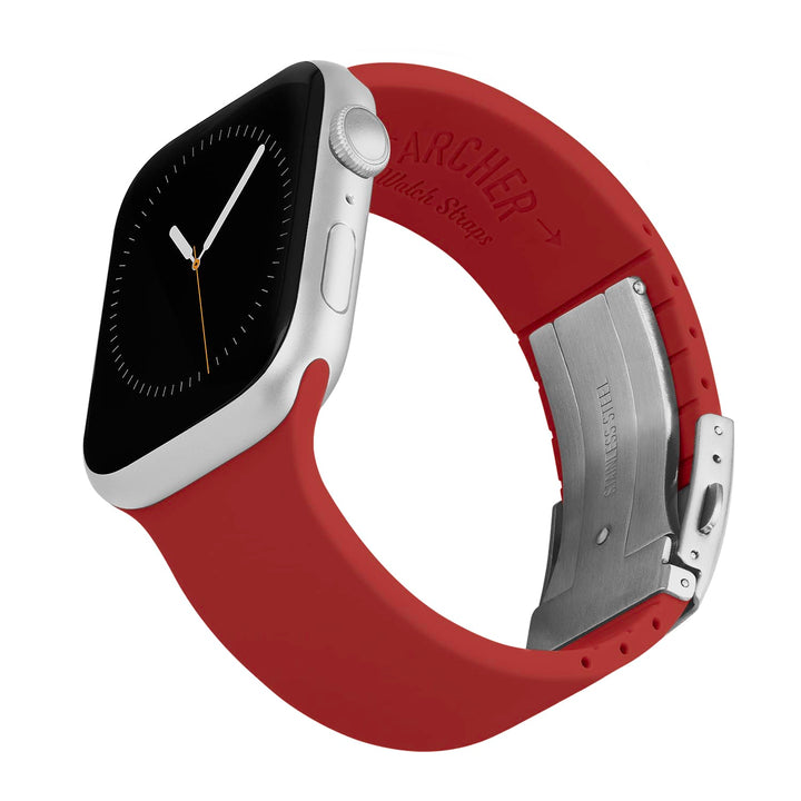 Apple Watch Custom Fit Silicone Watch Band - Venetian Red/Silver – reverse side view