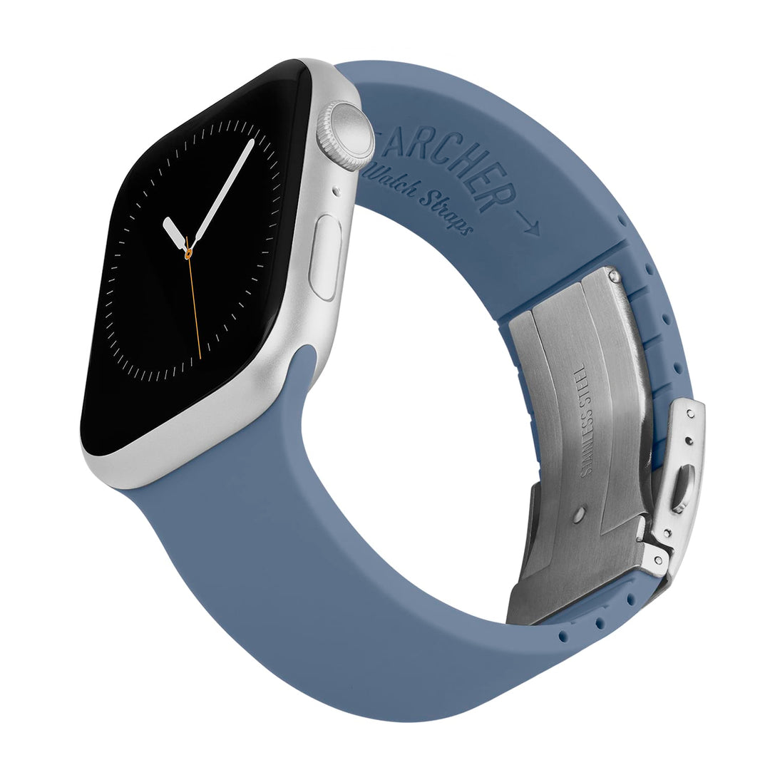 Apple Watch Custom Fit Silicone Watch Band - Steel Blue/Silver – reverse side view