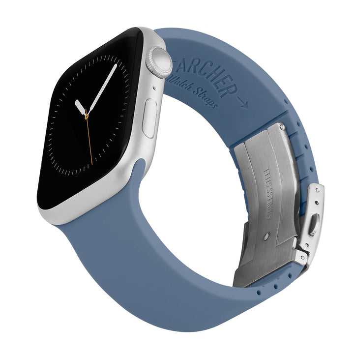Apple Watch Custom Fit Silicone Watch Band - Steel Blue/Silver – reverse side view