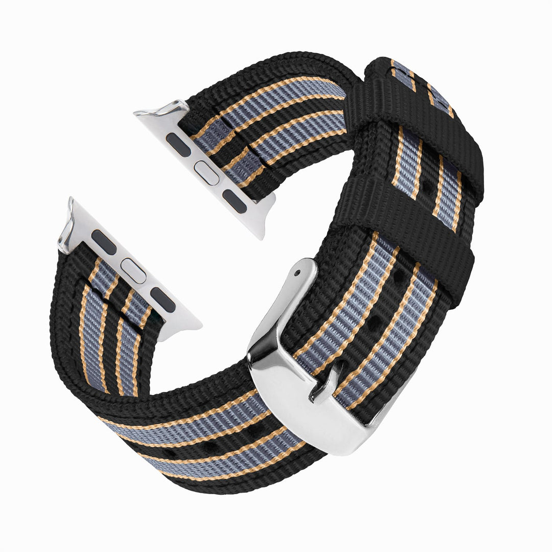 Apple Watch Nylon Watch Band in Black, Gray, Gold/Stainless – reverse side