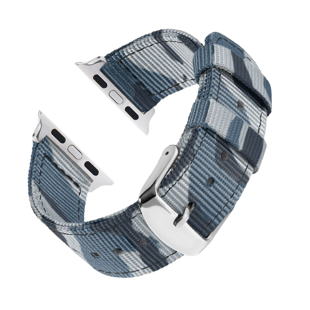 Apple Watch Nylon Watch Band in Blue Camo/Stainless – reverse side