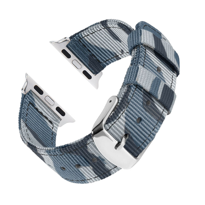 Apple Watch Nylon Watch Band in Blue Camo/Stainless – reverse side