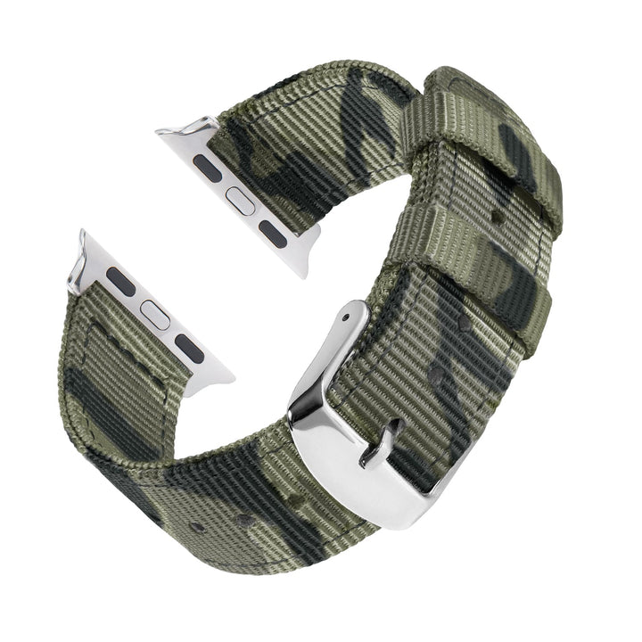 Apple Watch Nylon Watch Band in Green Camo/Stainless – reverse side