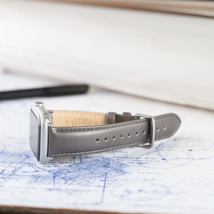 Apple Watch Leather Watch Band - Pewter Gray/Matched/Silver Aluminum – lifestyle photo