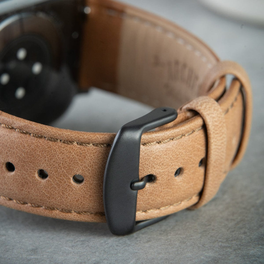Apple Watch Leather Watch Band - Camel Tan/Matched/Space Gray – lifestyle photo