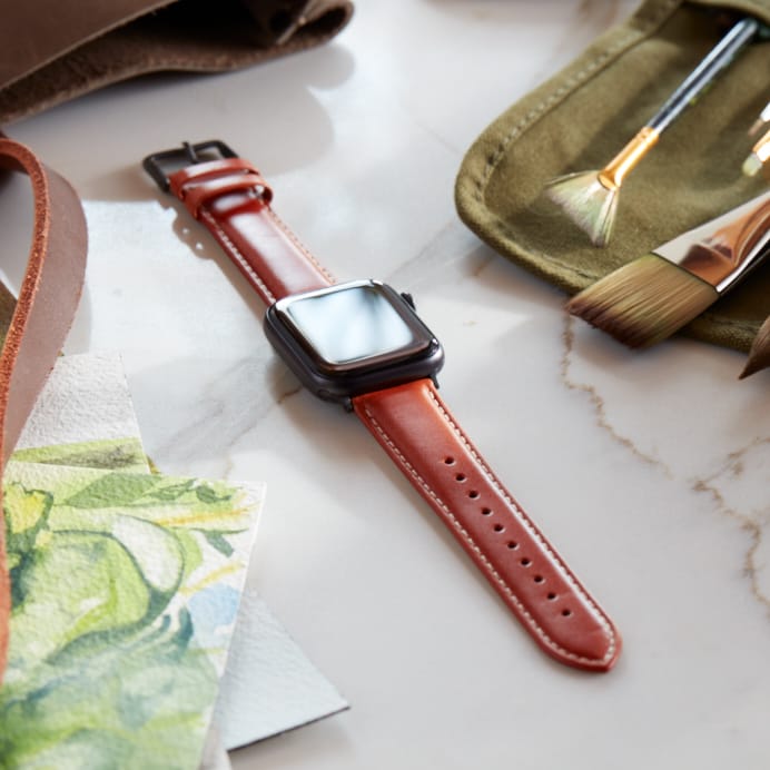 Apple Watch Leather Watch Band - Cognac/Natural/Space Gray – lifestyle photo