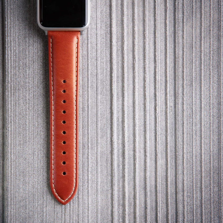 Apple Watch Leather Watch Band - Cognac/Natural/Silver Aluminum – lifestyle photo