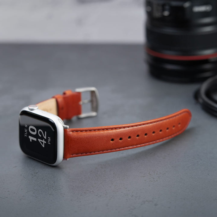 Apple Watch Leather Watch Band - Cognac/Matched/Silver Aluminum – lifestyle photo