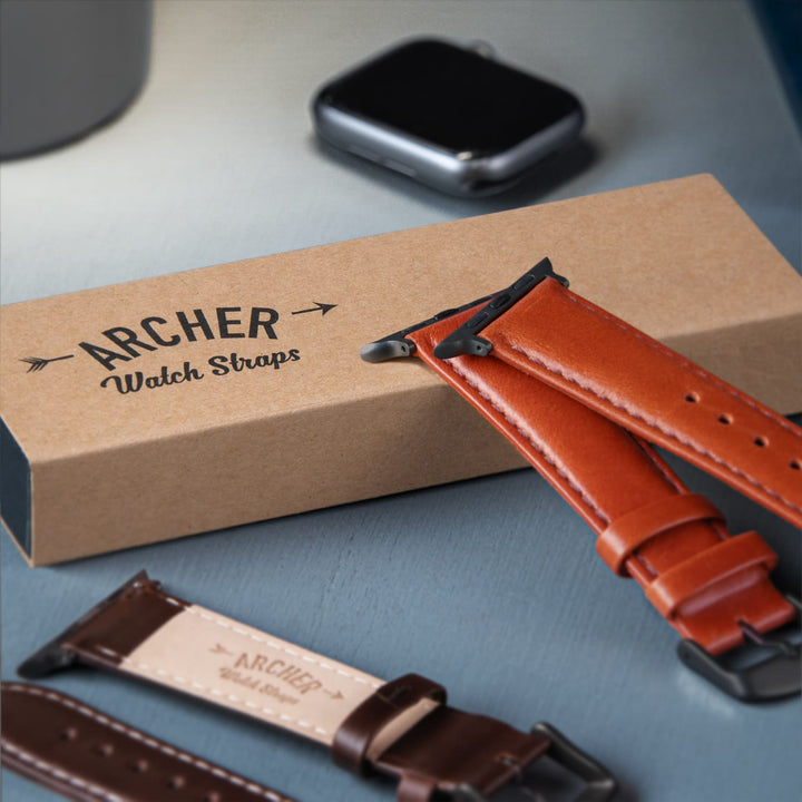 Apple Watch Leather Watch Band - Cognac/Matched/Space Gray – lifestyle photo