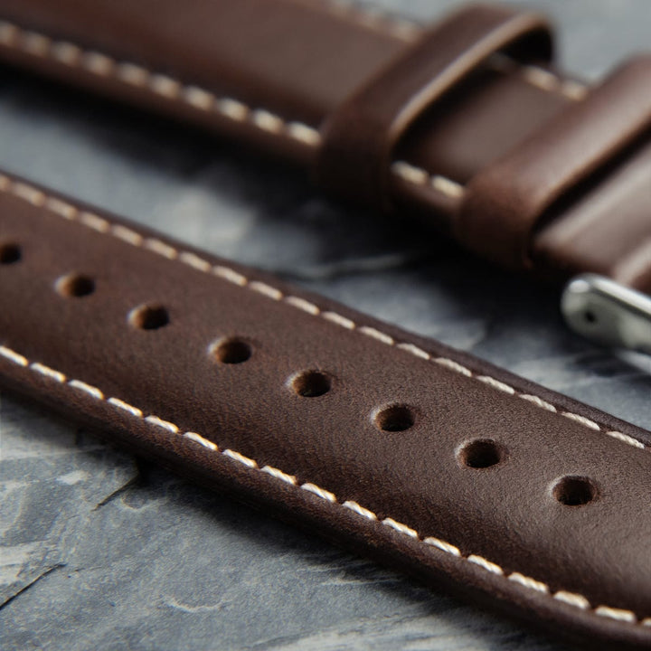 Quick Release Leather Watch Band - Dark Chestnut/Natural