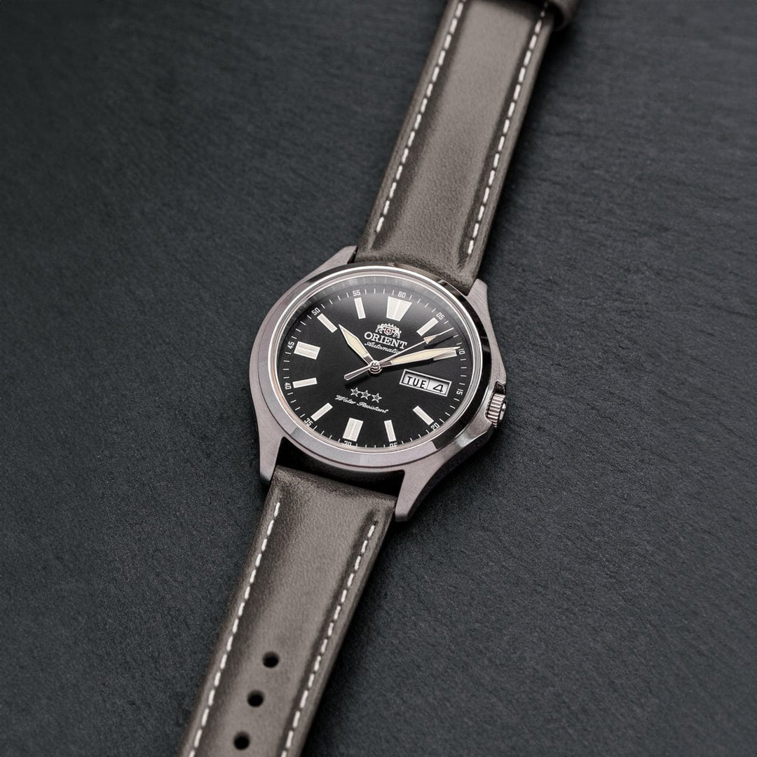 Quick Release Leather Watch Band - Pewter Gray/Natural