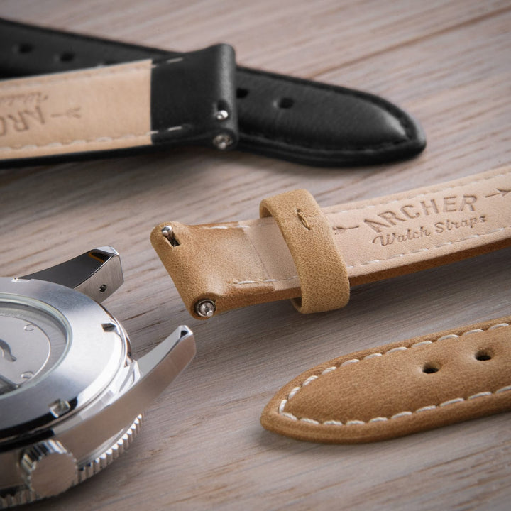 Quick Release Leather Watch Band - Camel Tan/Natural – lifestyle photo