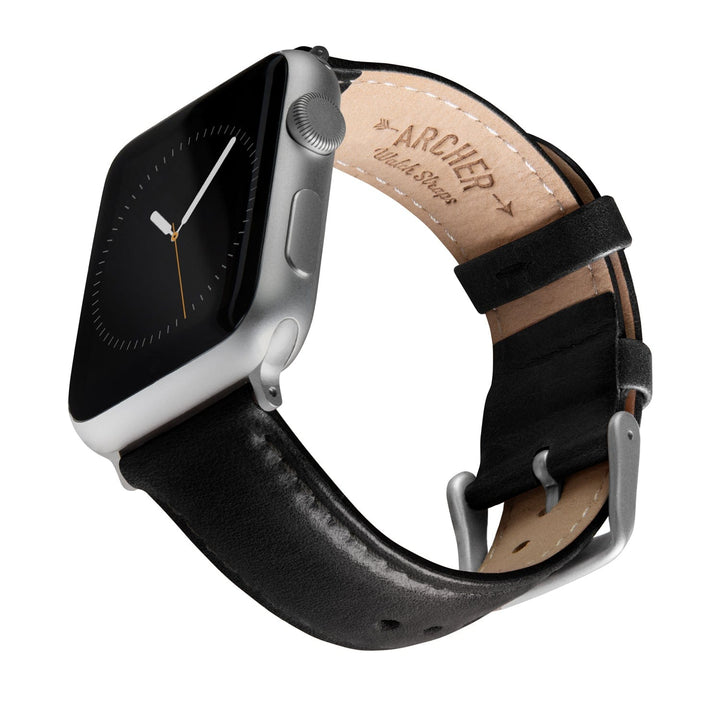 Apple Watch Leather Watch Band - Black/Matched/Silver Aluminum