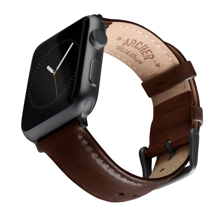 Apple Watch Leather Watch Band - Dark Chestnut/Matched/Space Gray – main product photo