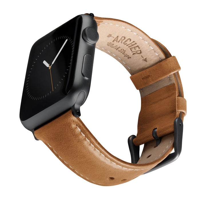 Apple Watch Leather Watch Band - Camel Tan/Natural/Space Gray – main product photo