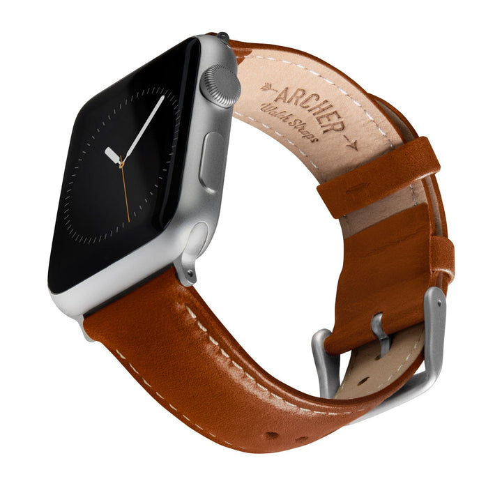 Apple Watch Leather Watch Band - Cognac/Natural/Silver Aluminum