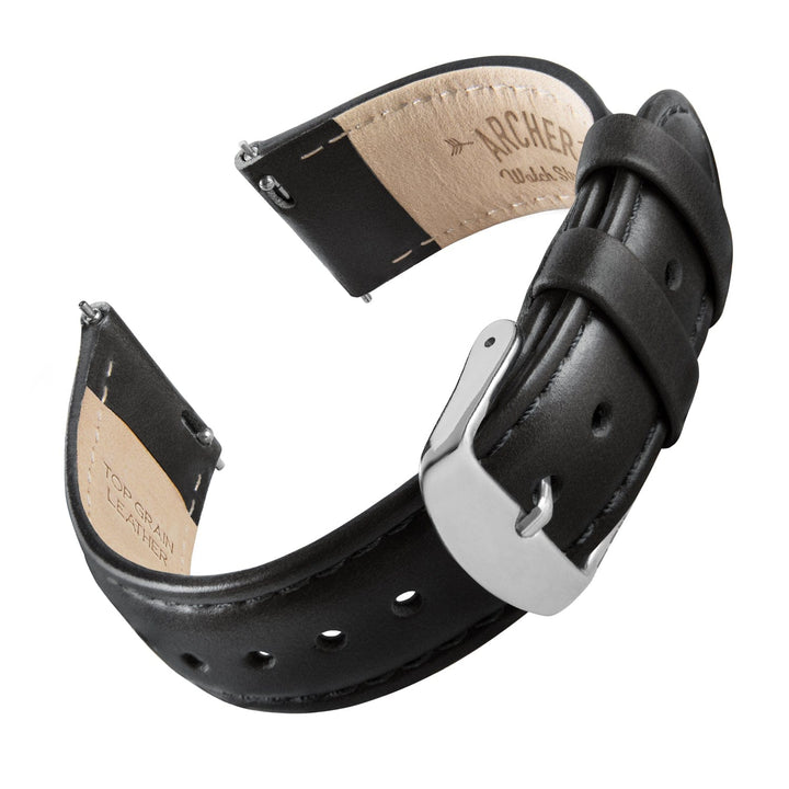Quick Release Leather Watch Band - Black/Matched