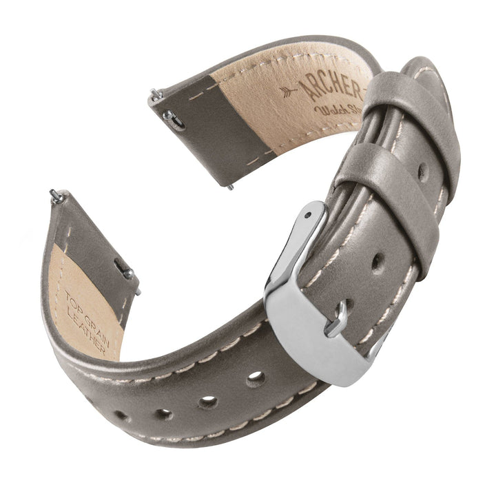 Quick Release Leather Watch Band - Pewter Gray/Natural