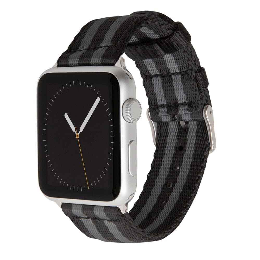 Apple Watch Seat Belt Nylon - Black and Gray (James Bond)/Stainless, ARC-AWSB-BLKGRYS42, ARC-AWSB-BLKGRYS38