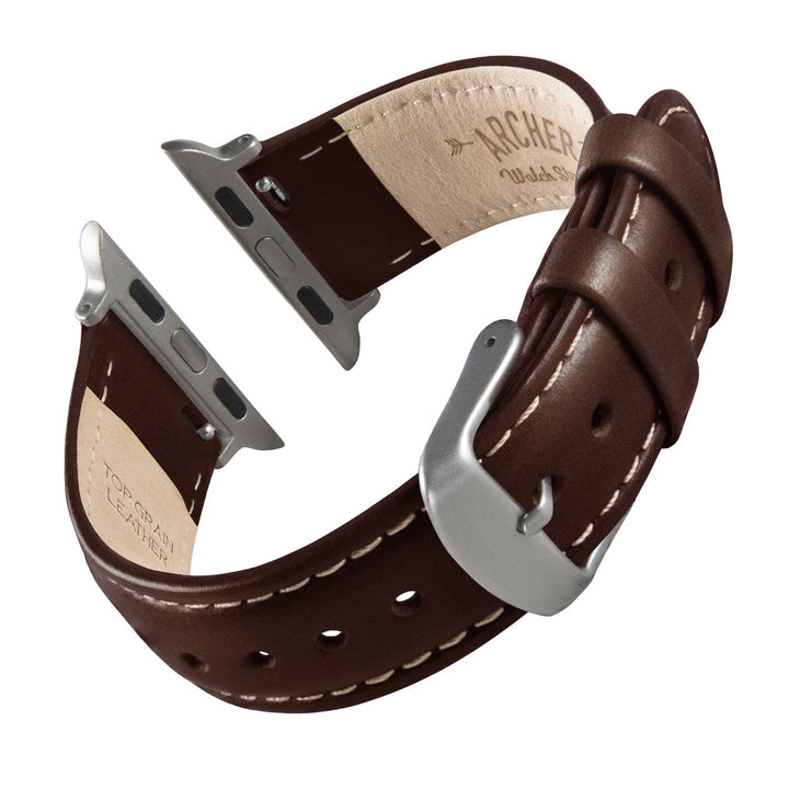Apple Watch Leather Watch Band - Dark Chestnut/Natural/Silver Aluminum – reverse side view