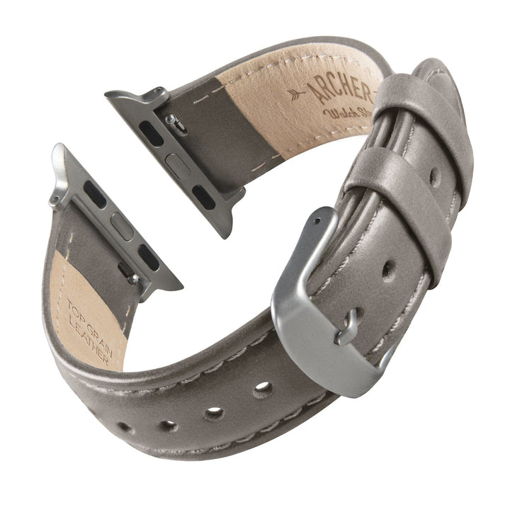 Apple Watch Leather Watch Band - Pewter Gray/Matched/Silver Aluminum – reverse side view