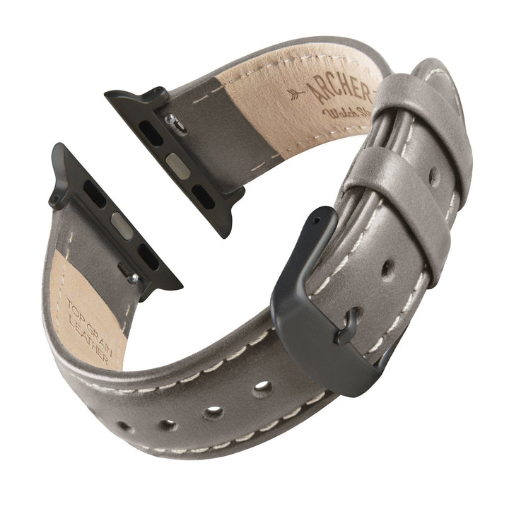 Apple Watch Leather Watch Band - Pewter Gray/Natural/Space Gray – reverse side view