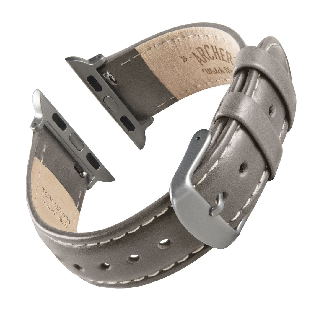 Apple Watch Leather Watch Band - Pewter Gray/Natural/Silver Aluminum – reverse side view
