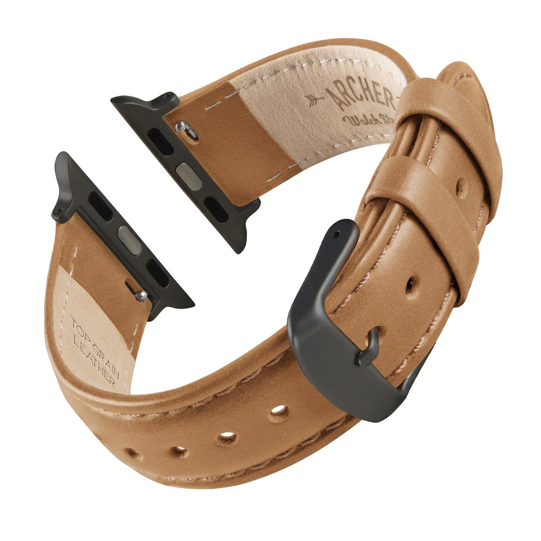 Apple Watch Leather Watch Band - Camel Tan/Matched/Space Gray – reverse side view