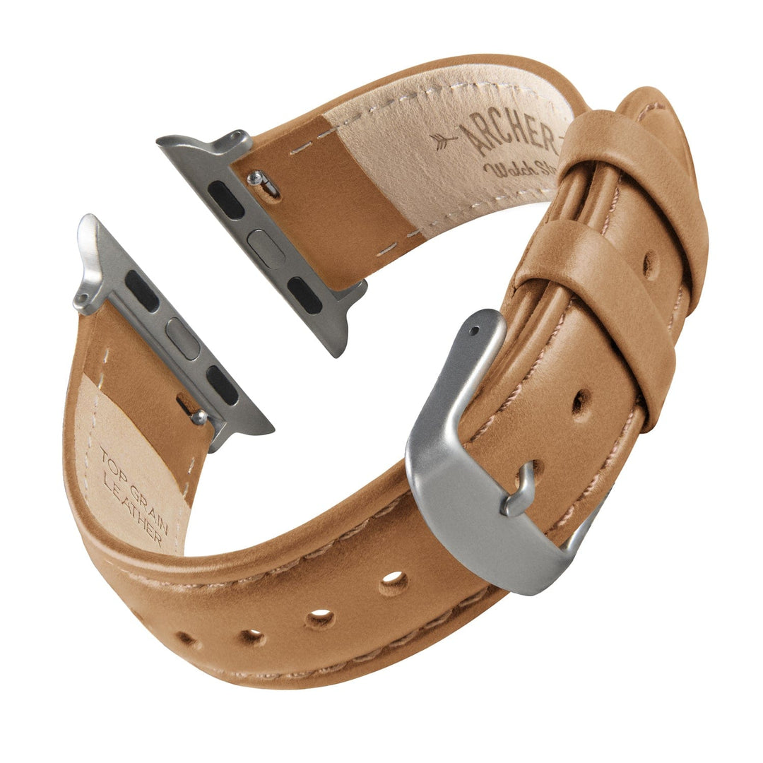 Apple Watch Leather Watch Band - Camel Tan/Matched/Silver Aluminum – reverse side view