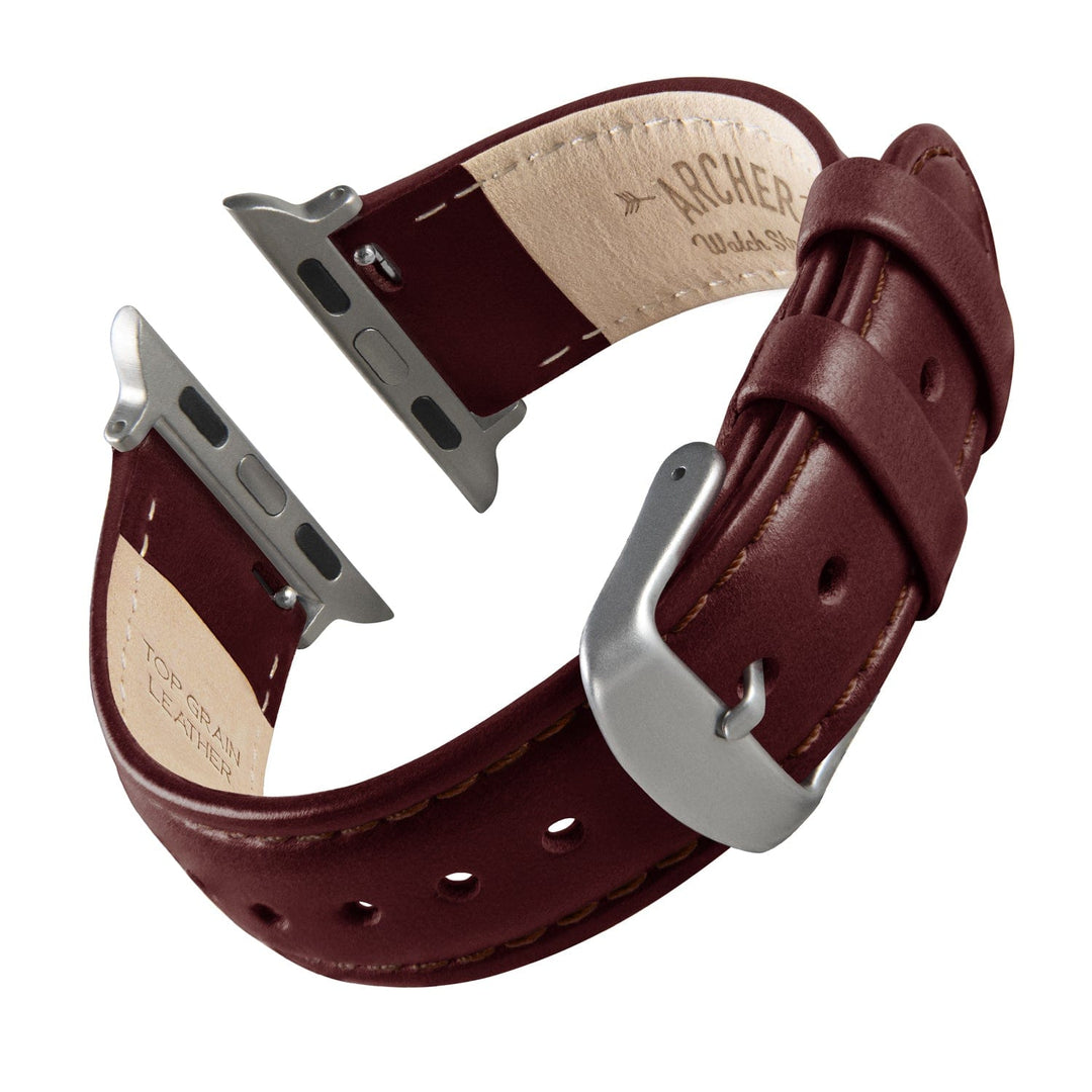 Apple Watch Leather Watch Band - Mahogany/Matched/Silver Aluminum – reverse side view