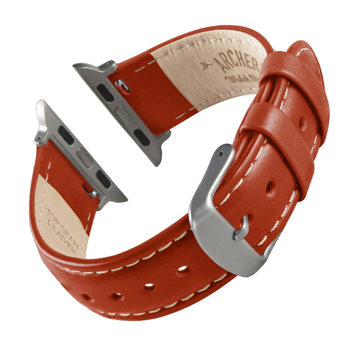 Apple Watch Leather Watch Band - Cognac/Natural/Silver Aluminum – reverse side view