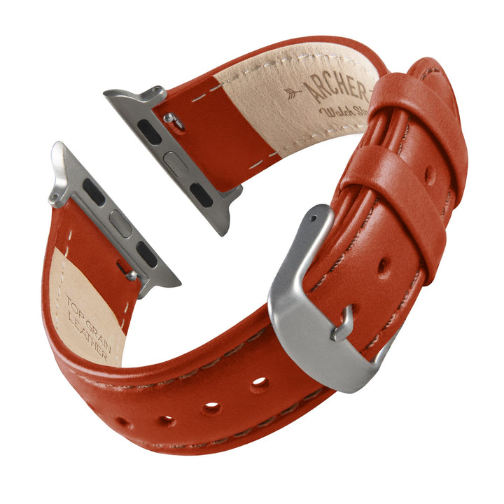 Apple Watch Leather Watch Band - Cognac/Matched/Silver Aluminum – reverse side view