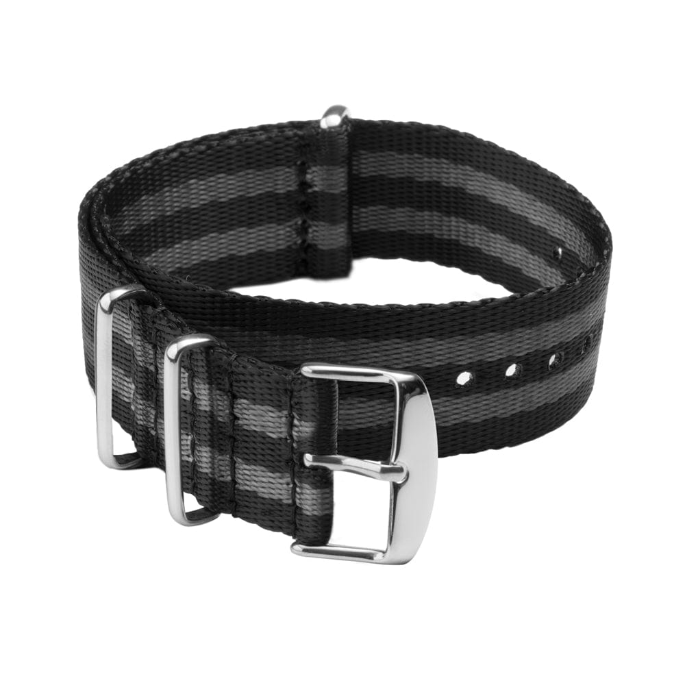 Seat Belt NATO - Black and Gray, Stainless Hardware, ARC-SBNATO-BLKGRY22, ARC-SBNATO-BLKGRY20, ARC-SBNATO-BLKGRY18